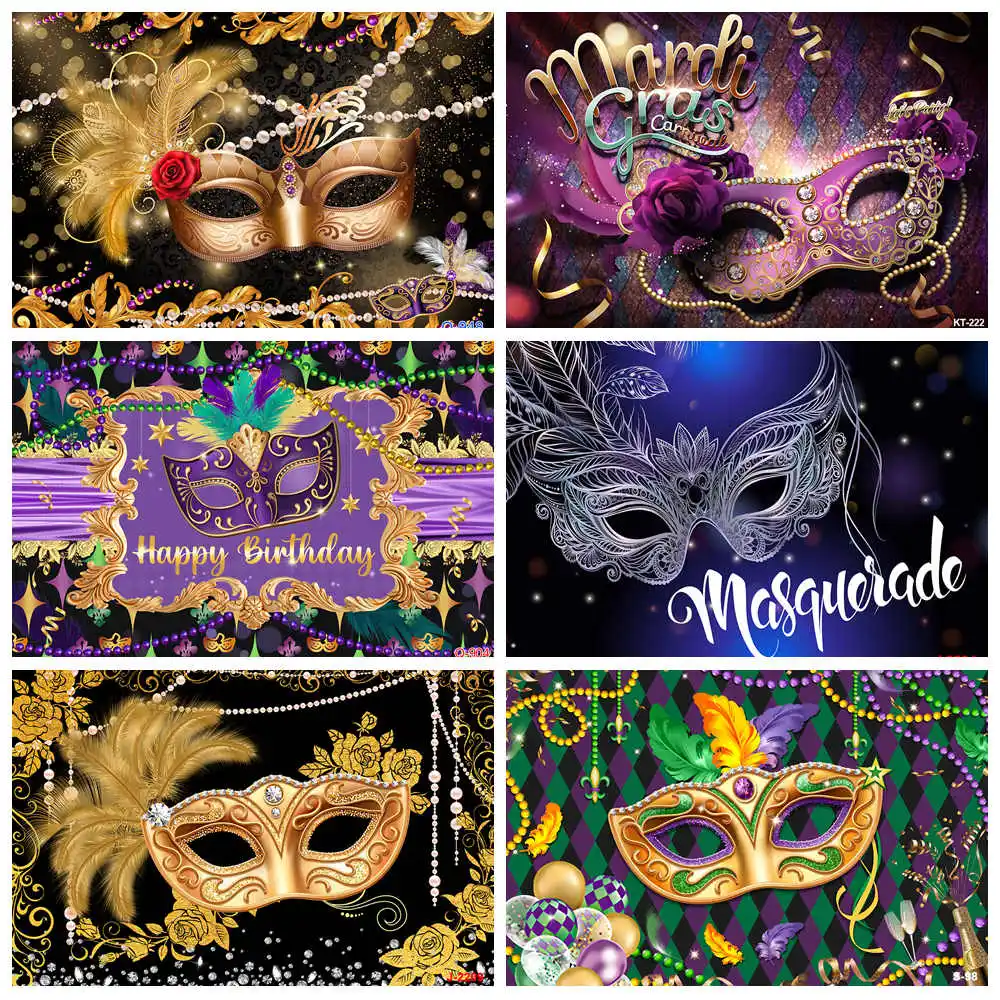 

Backdrops for Photography Masquerade Mask Girl Birthday Party Venice Carnival Decor Photoshoot Background Photo Studio Props