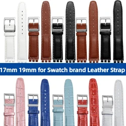 Genuine Leather watch strap For SWATCH Wristband 17 19mm red white pink blue Women Men watchband Stainless Steel buckle bracelet