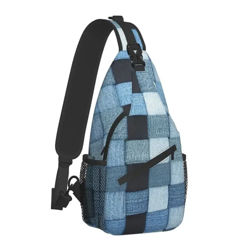 Woven Denim Texture Print Crossbody Sling Backpack Men Custom Jeans Pattern Shoulder Chest Bag for Traveling Daypack