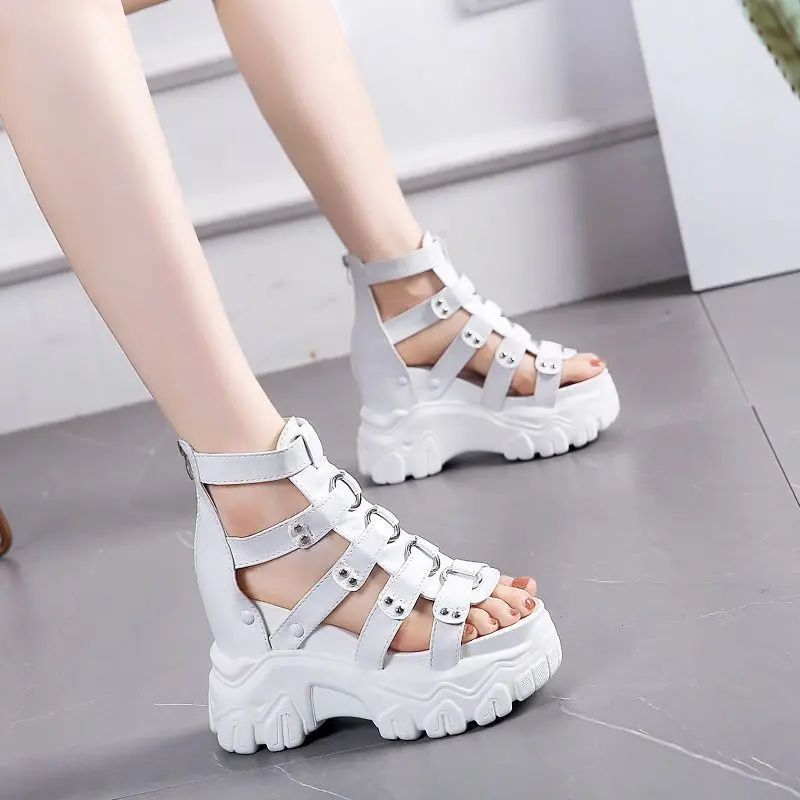 Summer Hollowed-out Breathable Thin Roman Sandals Women New All-match High-heeled Platform Sandals Wedge Platform Shoes