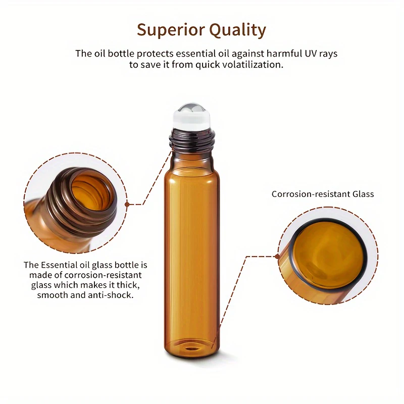 8pcs, 10ml amber glass ball bottle, including 10 ball bottles and 2 funnels, cosmetic skincare liquid - travel accessories