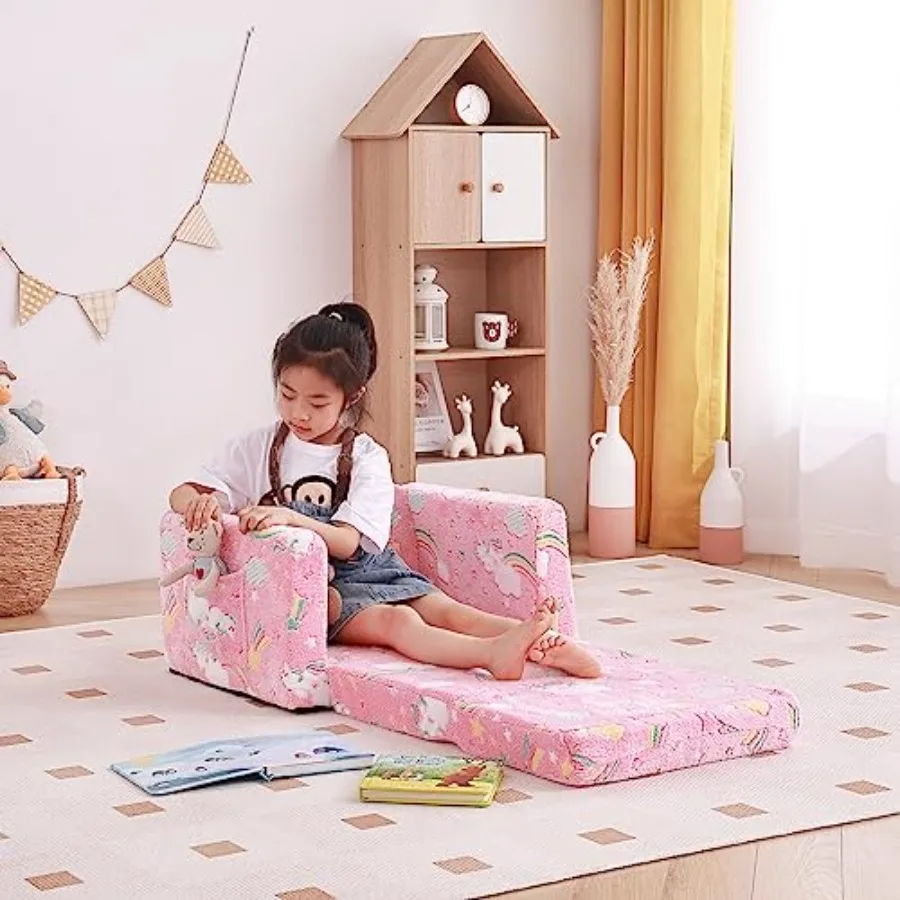 Sedia Divano Pieghevole per bambini Comoda sedia 2in1 Divano in peluche Pieghevole Bracciolo per bambini Divano a sdraio Divani da gioco convertibili a letto per
