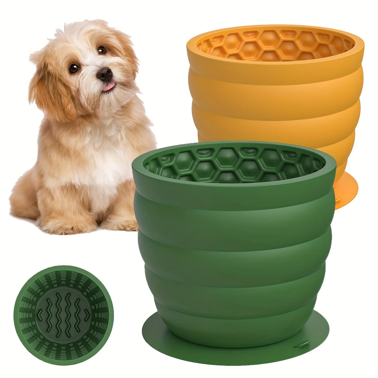 Silicone Slow Feeder  Dog Bowl with Suction Cup - Non-Slip, Healthy Eating Pet Dish for Small Breeds