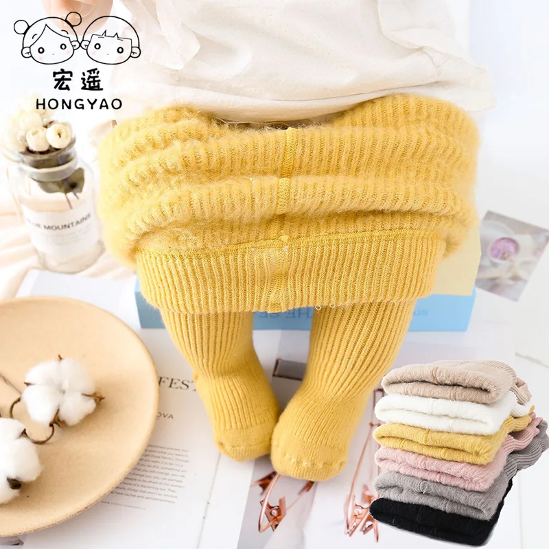 Children's thick plush pantyhose baby thick autumn winter leggings baby long hair pantyhose plush kids leggings girls kids pants