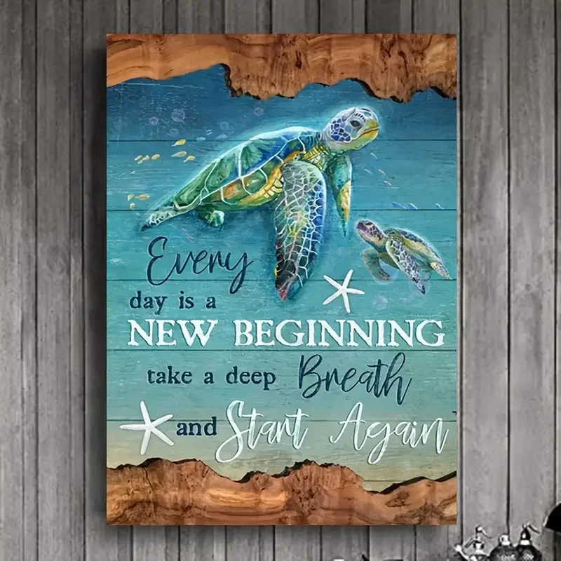 1pc Turtle Under The Ocean Everyday Is A New Beginning Canvas Wall Art Artwork Home Decor For Living Room Bathroom No Framed