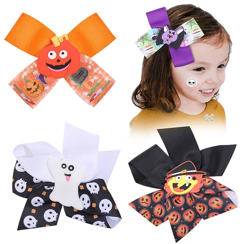 Halloween Witch Bow Hairpin Ghost Pumpkin Hairclip Barrettes For Girls Cute Kids Halloween Party Headwear Apparel Accessories