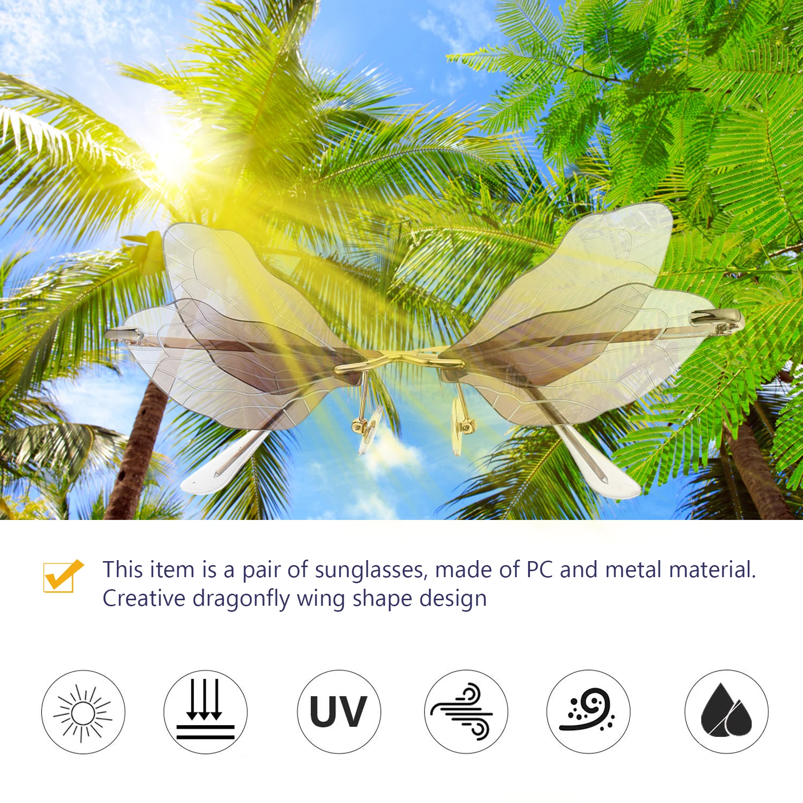 

Sunglasses Dragonfly Shape Rimless Eyewear Black Rimless Glasses Brown Fashion Men Women PC Metal Material Birthday Gift