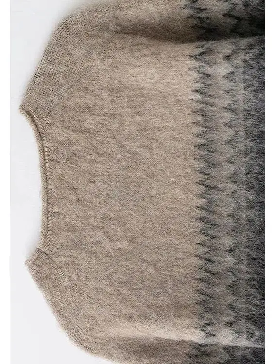 HH نساء موضة رقبة مستديرة تأثير المطاط سترة جاكار أنثى شارع العليا عادية دافئة كم طويل بلوفر شتوي سترة #3