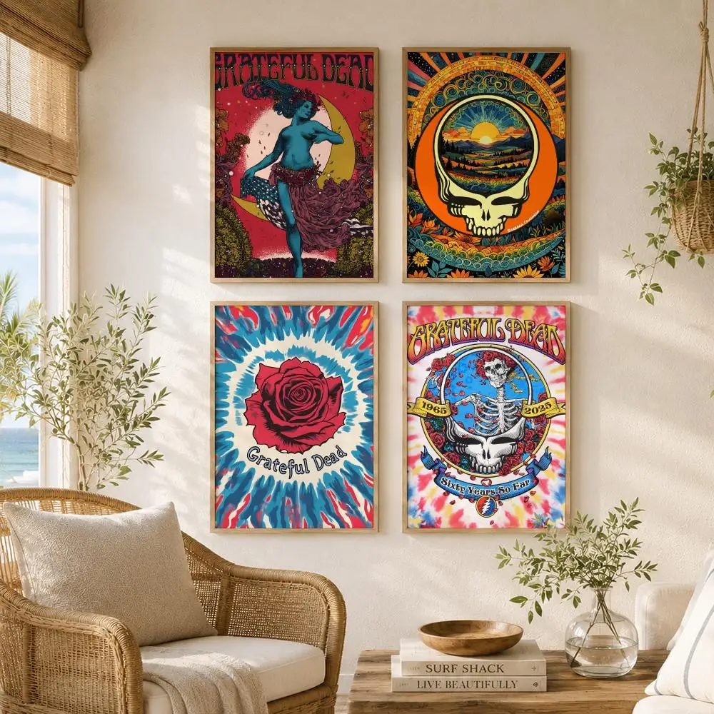 American Rock Band Grateful D-Dead Poster High-Quality Canvas Wall Mural Crease-Free For Living Room Bedroom Interiors