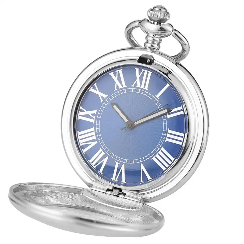 Retro Silver Unisex Pocket Watch Automatic Mechanical Watches for Men Women Roman Number Dial Pendant Clock Luminous Hands