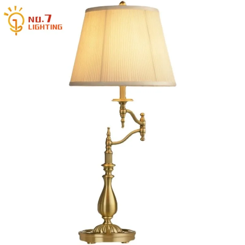 

American Luxury Gold Lustre Swing Arm Copper Table Lamp LED E27 Fashion Decorative Desk Lights Living Room Bedroom Bedside Study