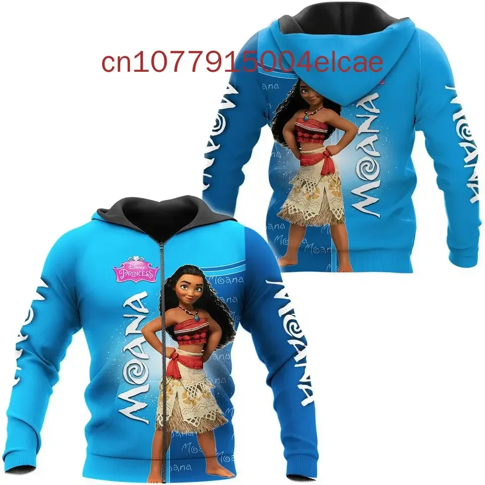 Disney Moana Princess Zipper Hoodie Cartoon Anime Men's And Women's Oversize Hoodie