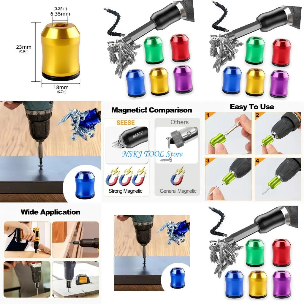 

L8RC 5Pcs Aluminum Bit Magnetizer Tool Instantly Demagnetic Function Secure Grip