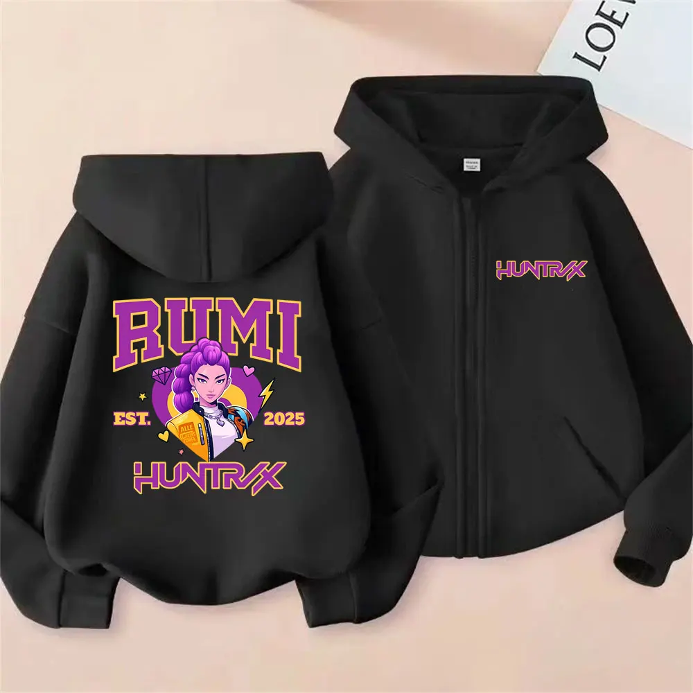 

Kpop Demon Hunters Rumi zipper hoodie Men Women Casual Oversized zip up jacket coat unisex Fashion Vintage hoodies Streetwear