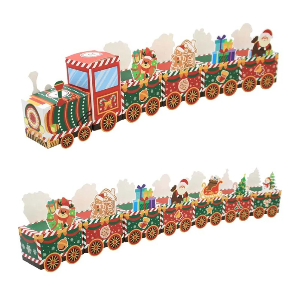 Caja de calendario de Adviento navideña reutilizable con diseño de tren, 24 compartimentos para almacenamiento de dulces, hecha de material de papel