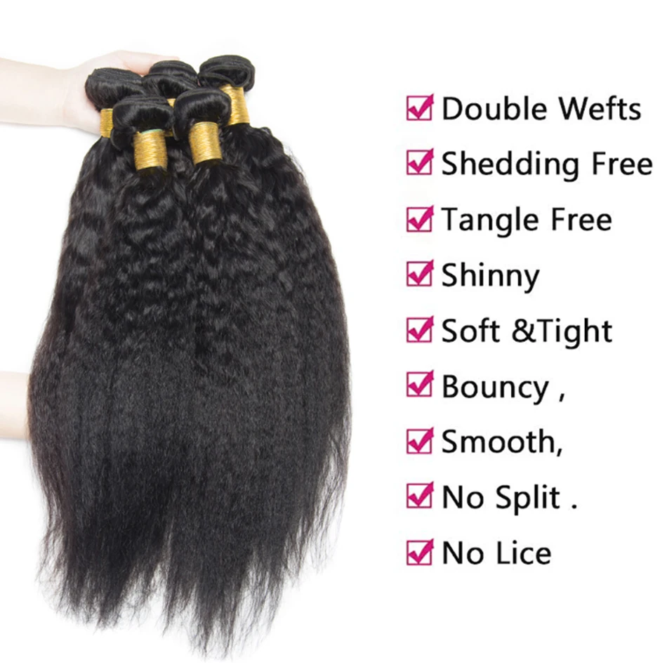 kinky Straight Bundles With 13X4 Transparent Frontal Yaki Straight 100% Human Hair Bundles With 4x4 Lace Closure and Bundles