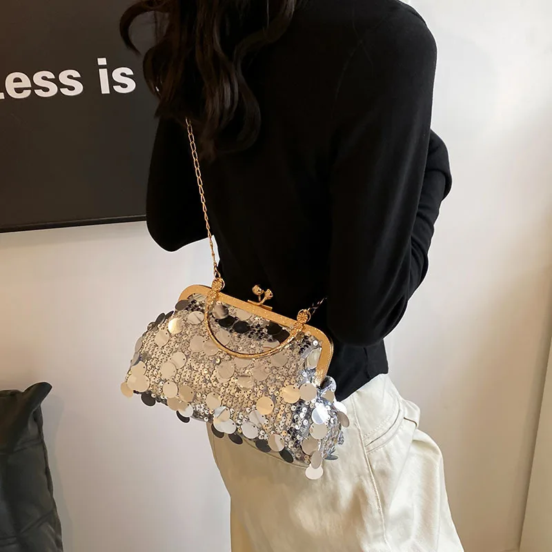 Sequins Evening Clutch Bag Fashion Evening Bags Chain Strap Bling Shoulder Bag Large Capacity Top Handle Purse for Wedding Party