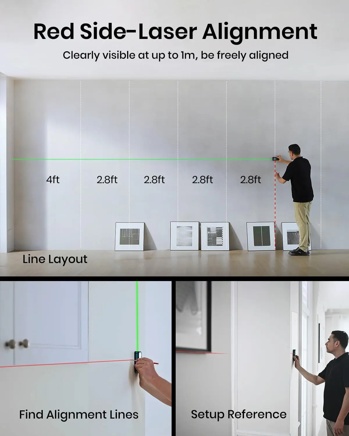 Pengukur Jarak Laser Sinar Hijau ZZW - Pengukur Laser 400ft, P2P, Penyelarasan Sisi Laser, Dapat Diisi Ulang
