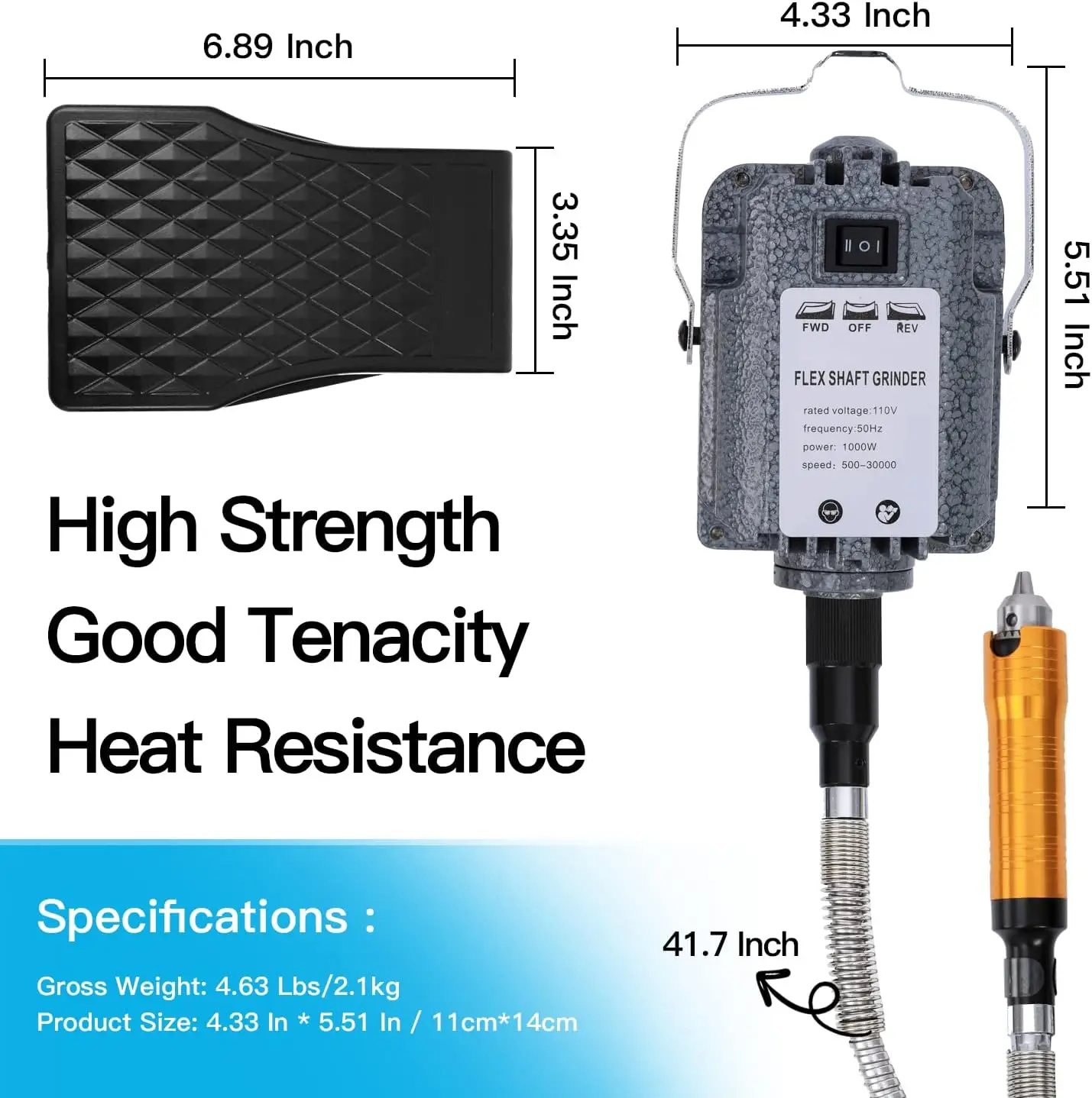 Herramienta rotativa de eje flexible eléctrico, 1000W, 30000RPM, Control de Pedal de pie, amoladora colgante, puede hacer marcha atrás