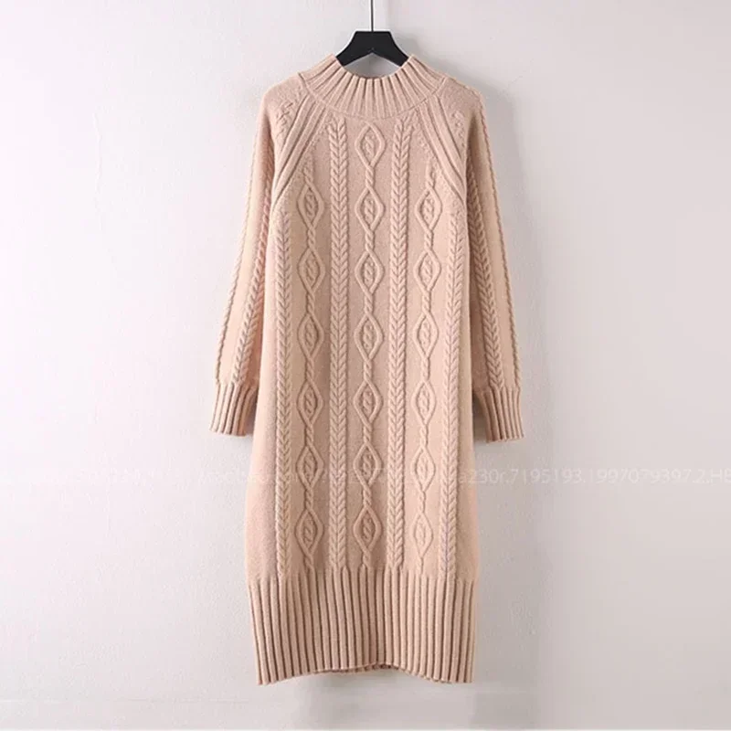 Inverno addensare Plus abito maglione di velluto autunno delle donne collo a lupetto maglia a coste abiti eleganti Warm Vestido Midi con cappotti