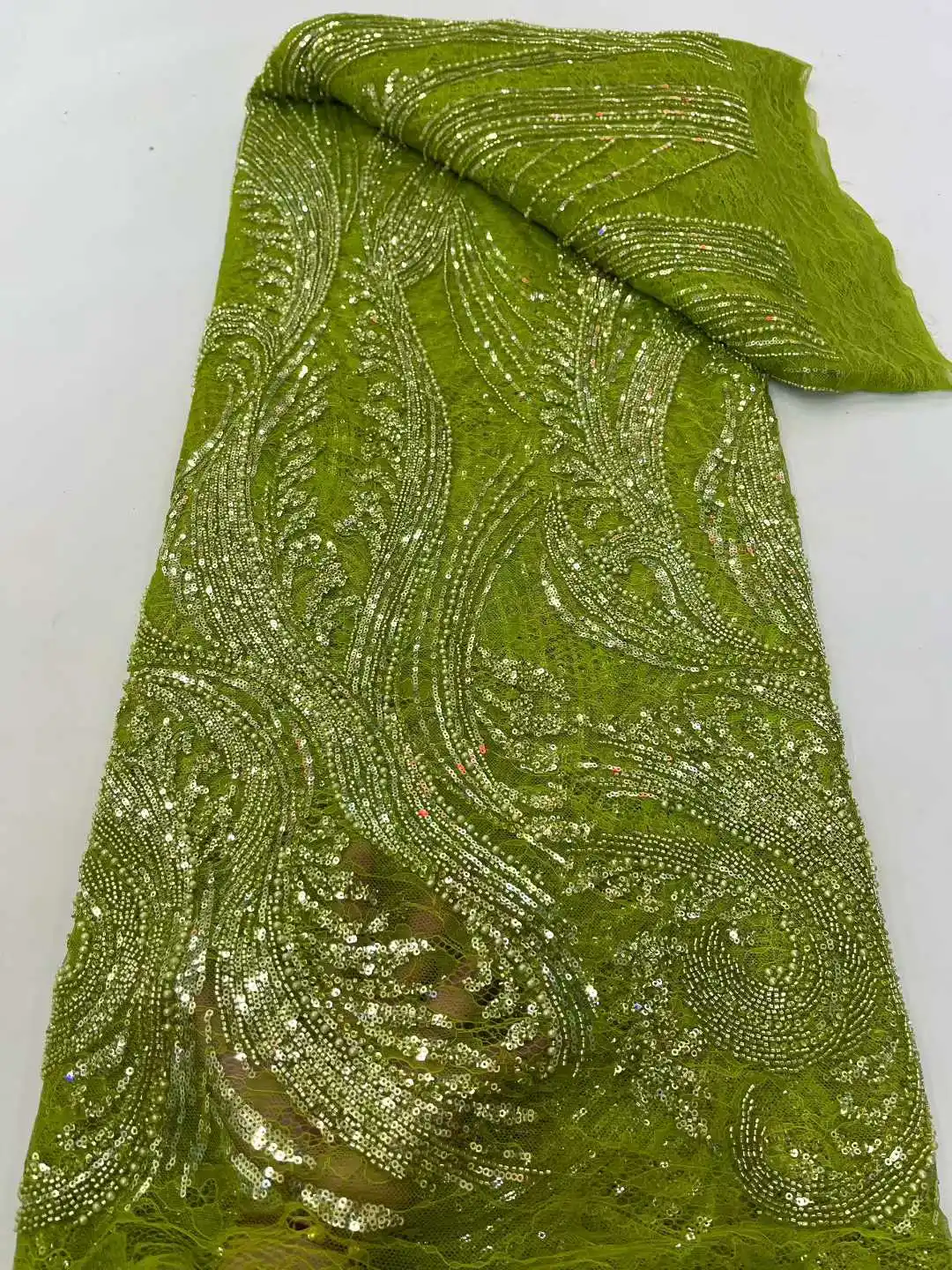 

Latest African Lace Fabric 2025 High Quality Sequins Groom Embroidery For Women Wedding Party Dress Mesh Fabric 5 Yards-XC