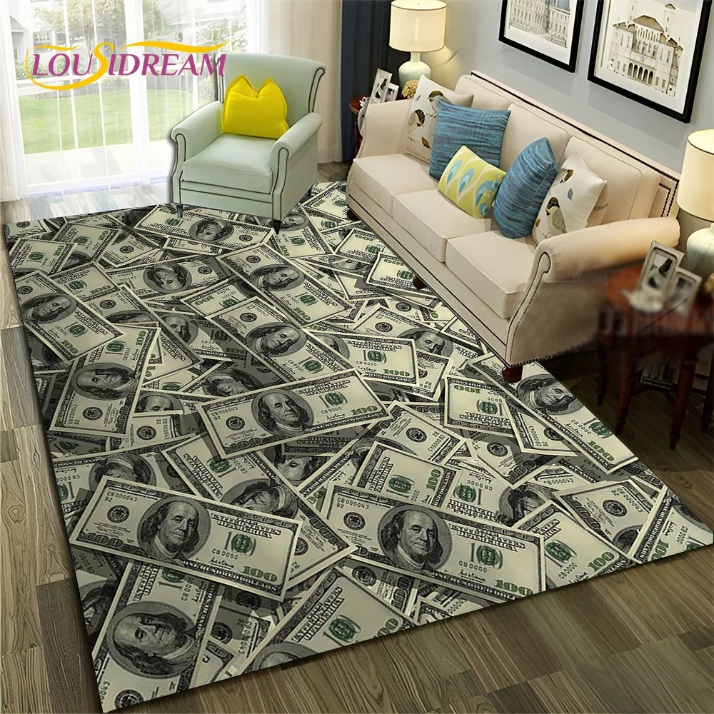 3D Us Dollar Euro Pound Money Illusion Carpet Rug for Living Room Sofa Home Bedroom Kitchen Doormat Decor Playroom Non-slip Mat