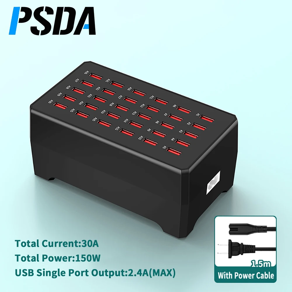 PSDA 15 20 25 30 Ports 150W USB Charger Station Universal Mobile Phone Quick Charging for iPhone iPad Samsung Huawei Xiaomi