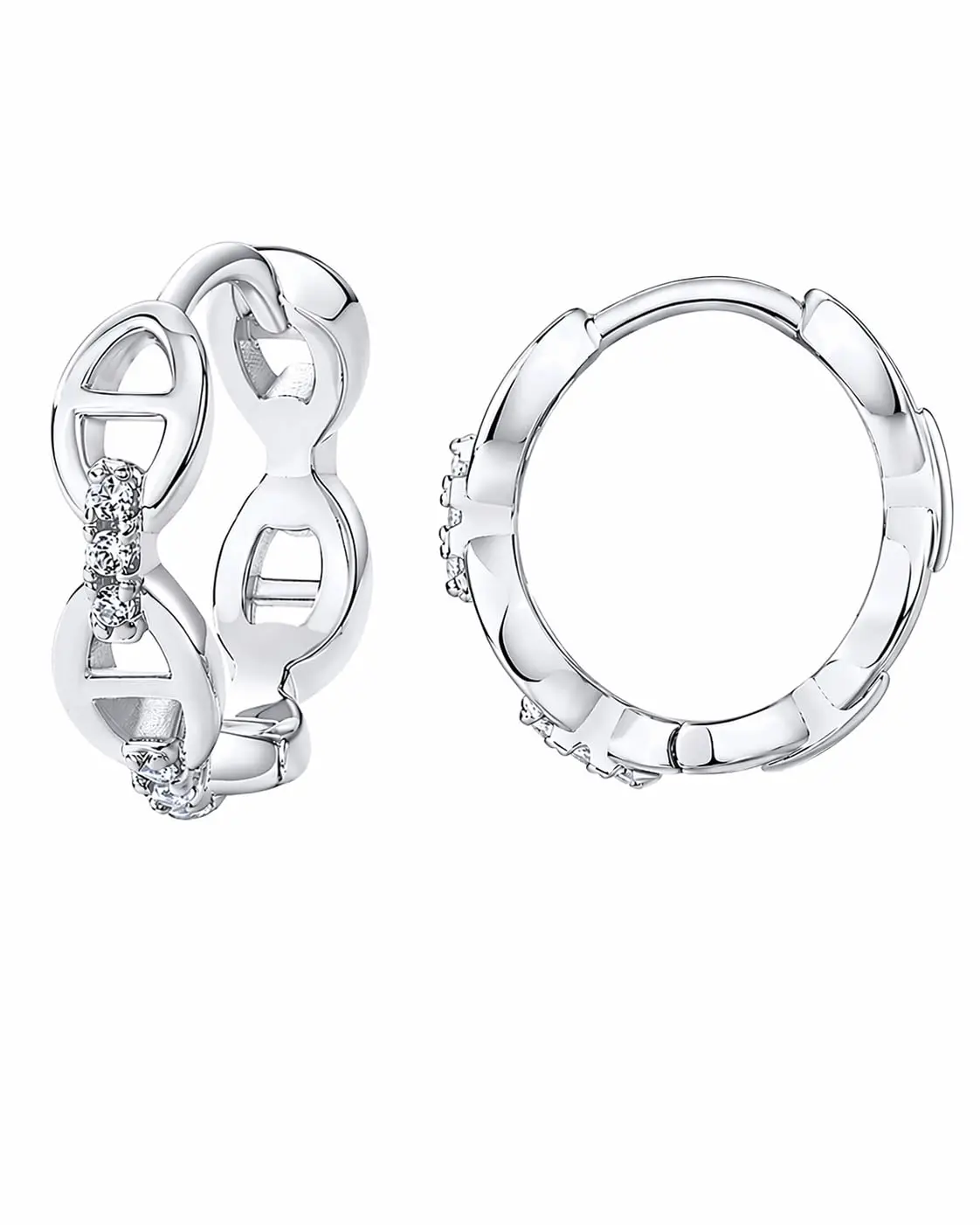 

Cubic Zirconia Chained Huggie Hoop Earrings For Women Small Chain Studs