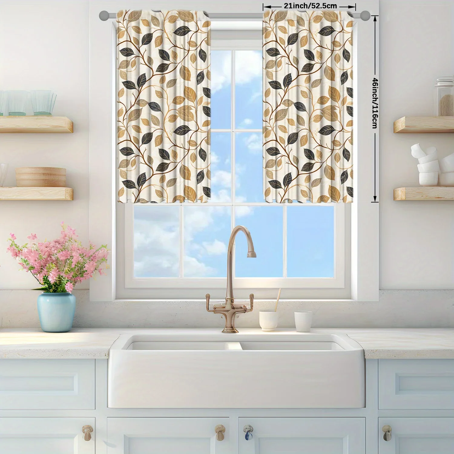 2pcs Modernist Floral Pattern Printed Curtain for Home Decor -Rod Pocket Window Treatment for Bedroom,Office,Kitchen,Living Room