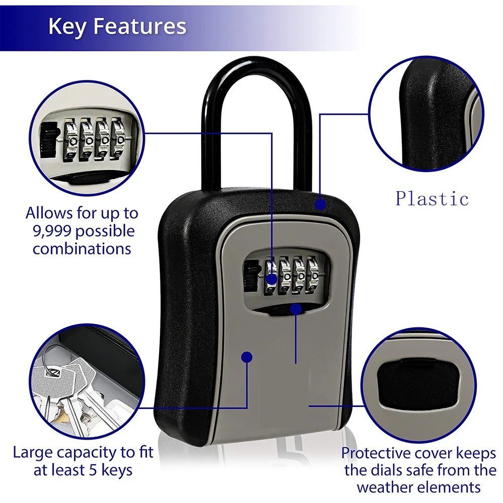 Key Lock Box Portable Combination Lockbox Wall-Mounted Key Storage Box Resettable Code Safe Security Lock Box for Home Office