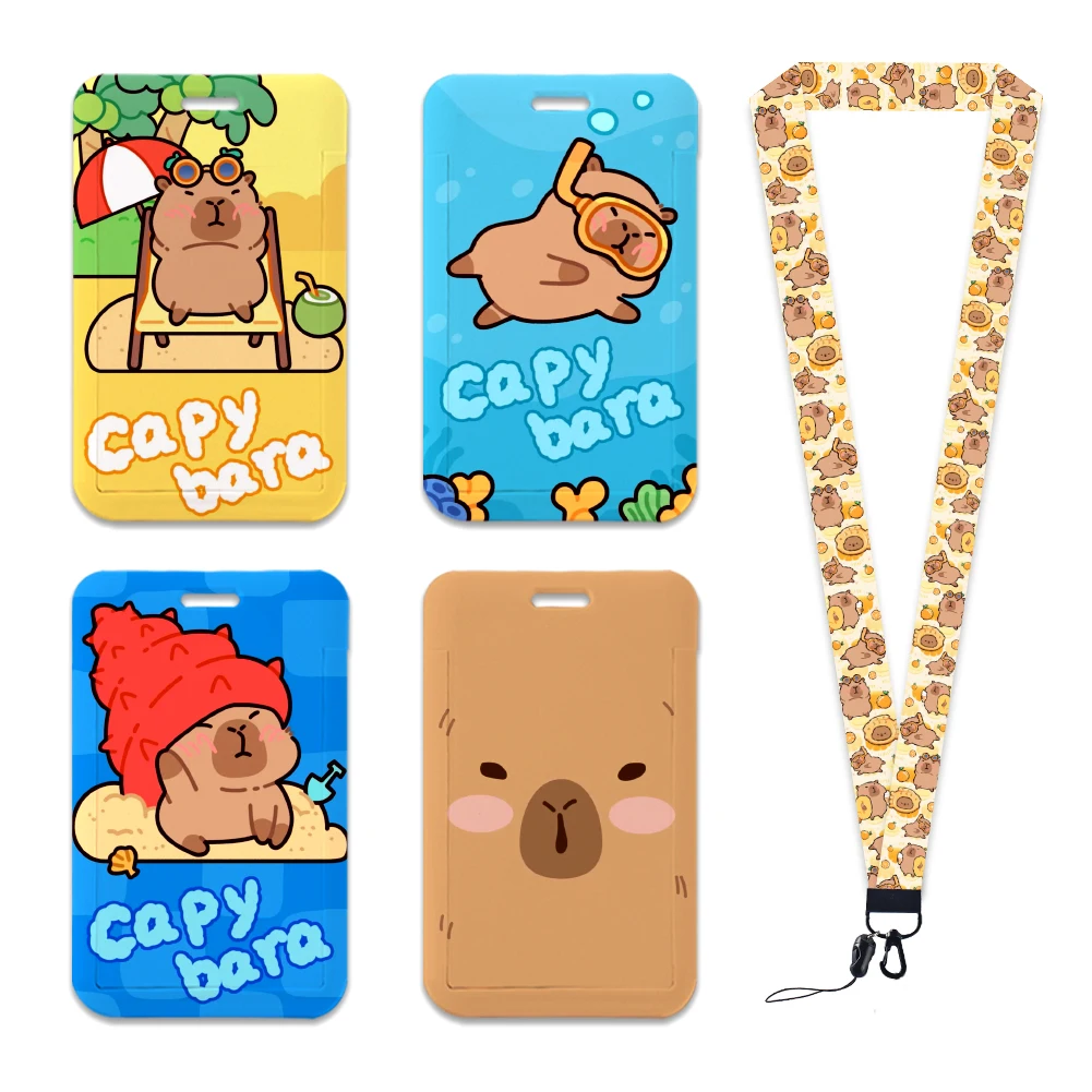 Cartoon Capybara nuoto carino porta porta porta porta Badge appeso corda porta collo cinturino biglietto da visita piccolo regalo