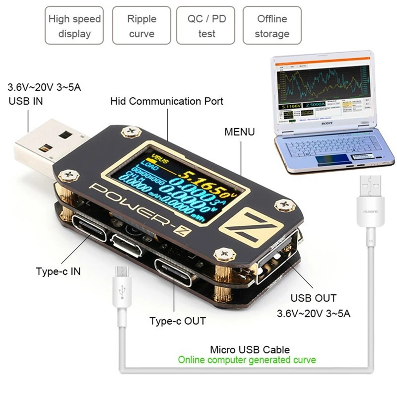 Portátil Power Bank Detector, Voltímetro Digital, Medidor de Corrente de Tensão Digital, Power Bank Detector, USB PD Tester, KM001, QC3.0 2.0