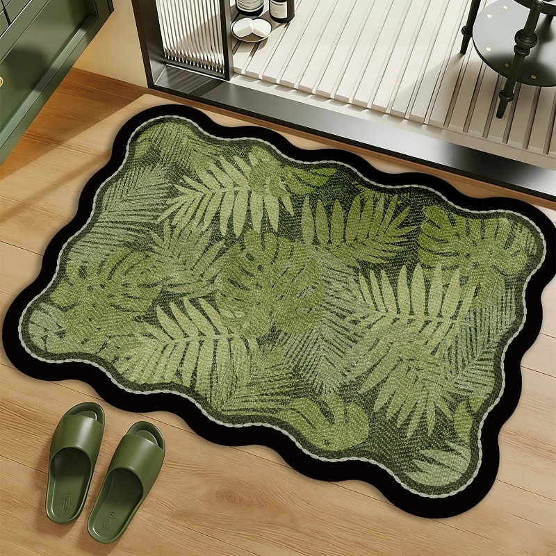 Bathroom Rug Absorbent Non-Slip Diatom Mud Floor Mat Retro Green Leaf Patter Rugs Toilet Area Carpet Home Decoration Foot Mats