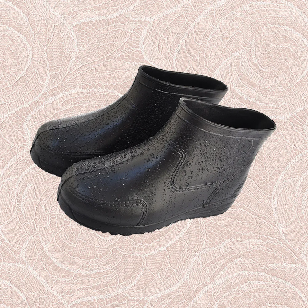 1Pair Acid Alkali Resistant Rain Boots Antiskid Low Canister Black Size 44 Non Slip Wear Resistant Thick Heel Rain Shoes Stable