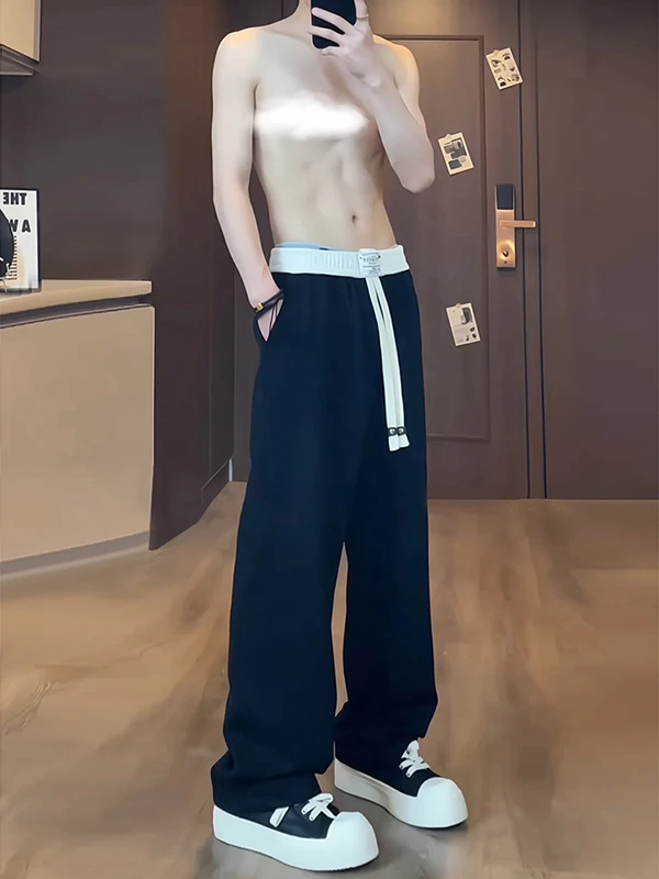 

Slimming Ice Silk Men's Straight Leg Casual Pants Summer High Rise Sports Trousers Loose Comfortable Teenage Faion Pants