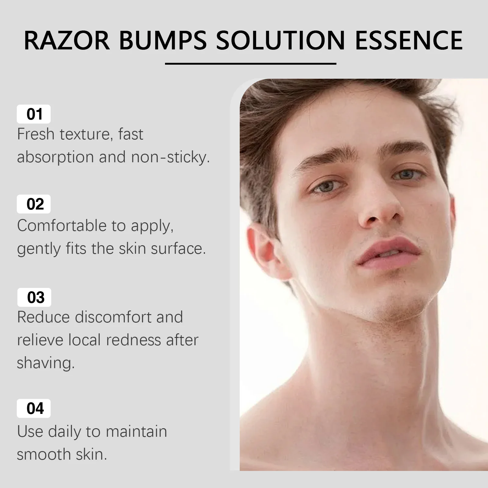 Essência de cuidados pós-barba masculina nutre e refresca a pele após a barbear para um acabamento hidratado confortável