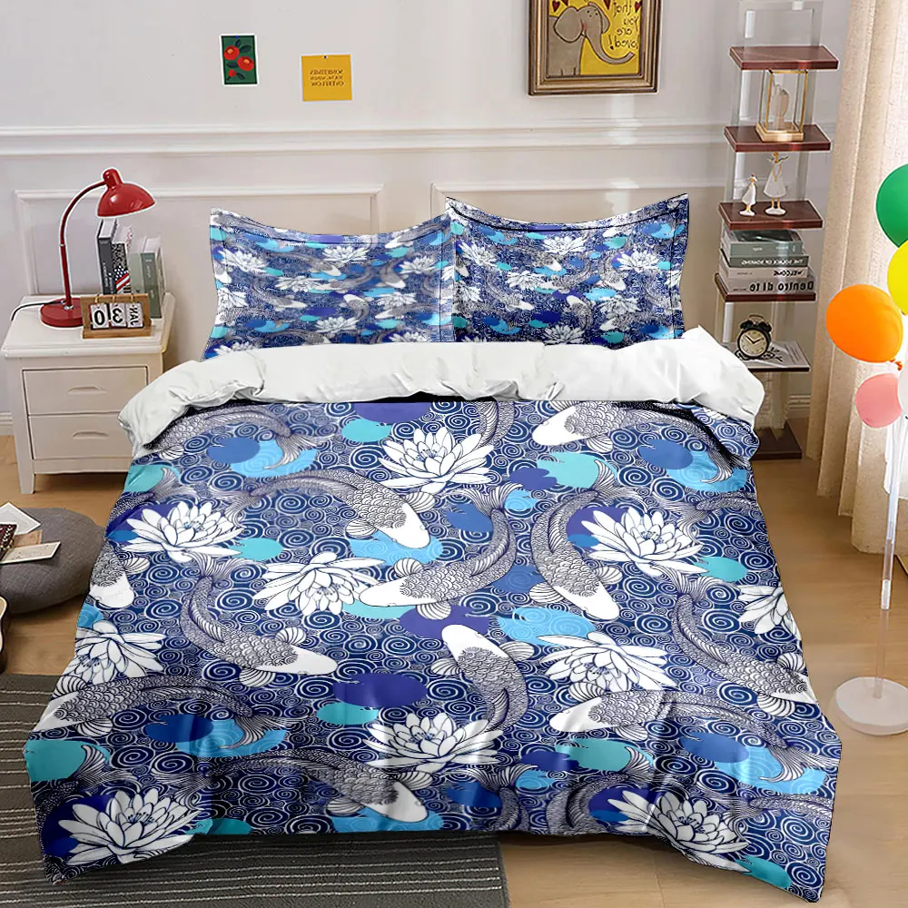 

Koi Fish Lotus Decor Set Soft Comfortable Duvet Cover Bedding Set Included 1*Duvet Cover & 2*Pillowcases, gift