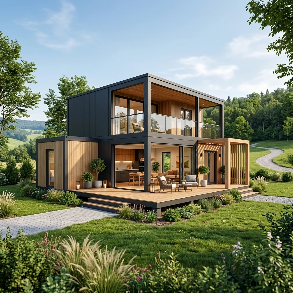 Modern Minimalist Expandable Container House Bedroom Bathroom Kitchen coastal resort living with garden and luxury design