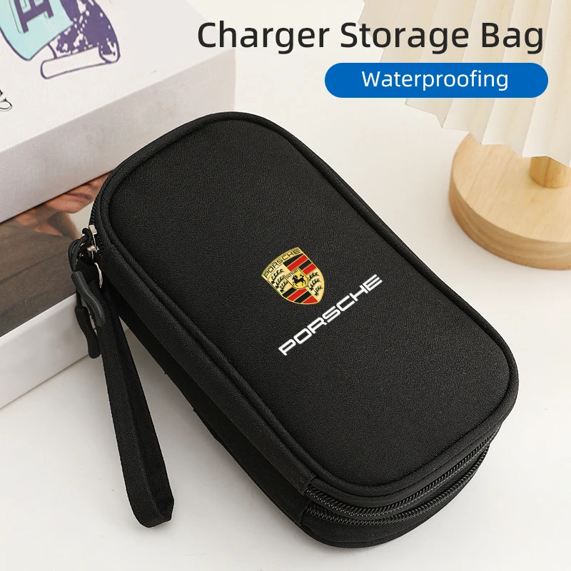 Waterproof Storage Bag Phone Charger USB Cable Portable Power Bank Electronic Organizer For Porsche Cayenne Macan Panamera 718