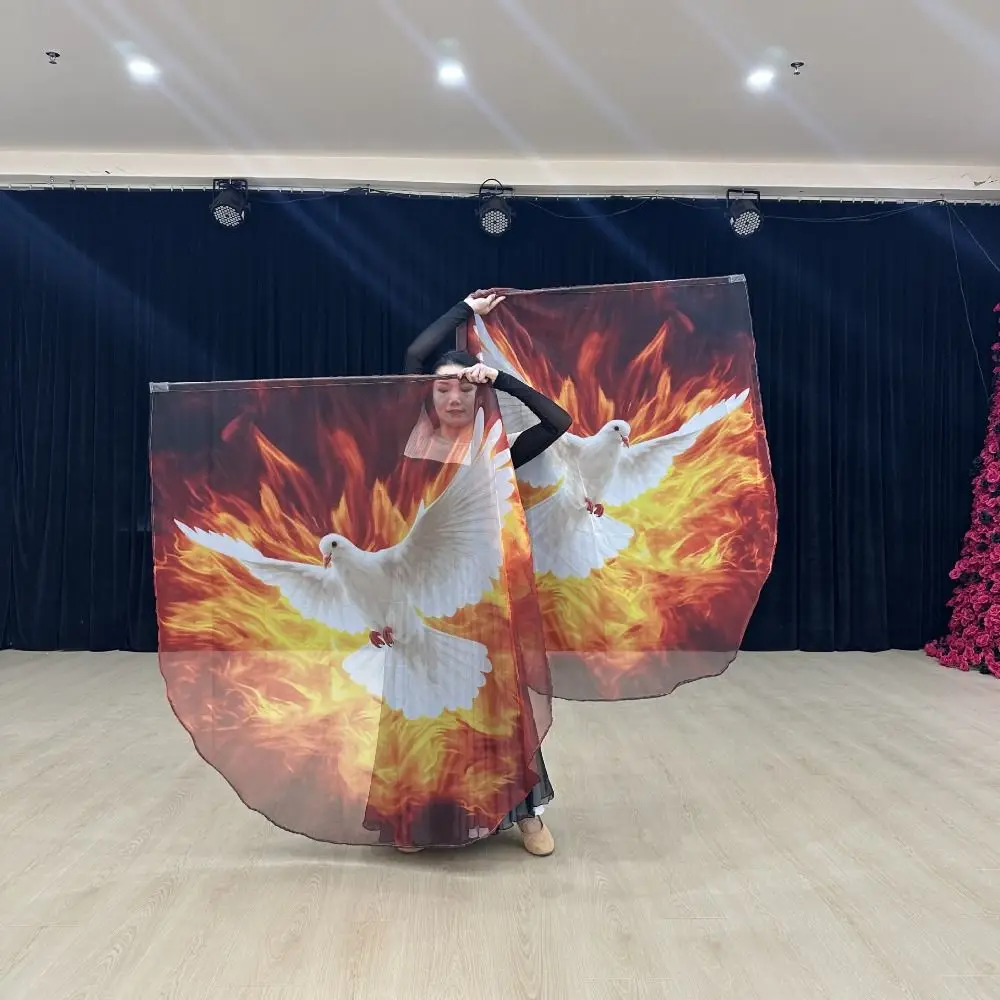 

with Telescopic Sticks Belly Dance Accessories Props Multicolor Lightweight Semi-circular Flags Scalable Rods Portable