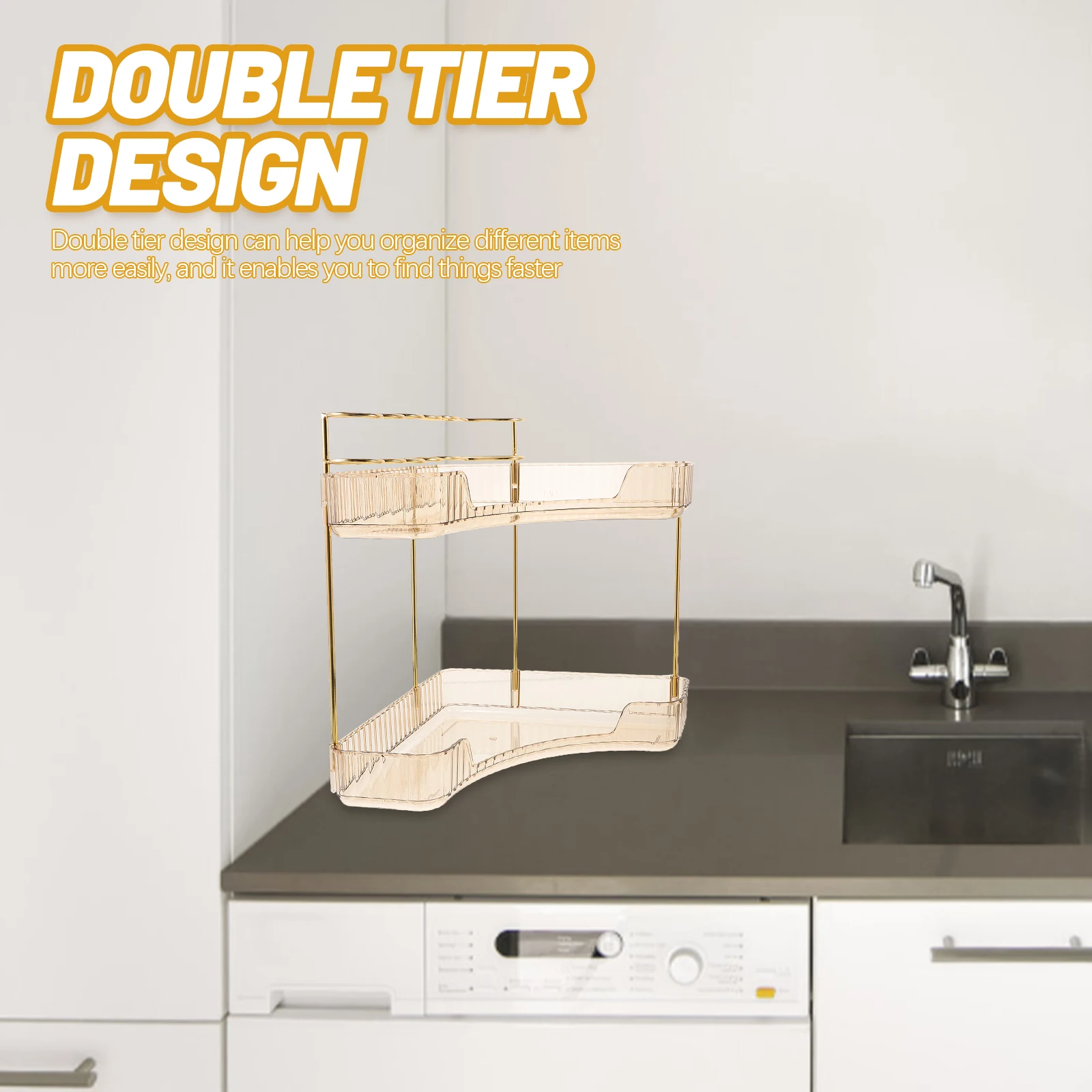 

2-Tier Bathroom Countertop Organizer Double Layer Storage Rack Simple Design Strong Load Bearing Capacity Cosmetics Makeup