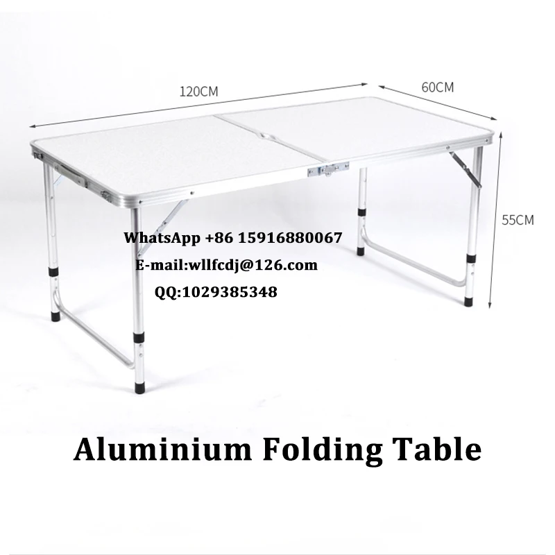 4Ft Aluminium  Folding Table White Plastic Height-adjustable Picnic Camping Table Stall Table