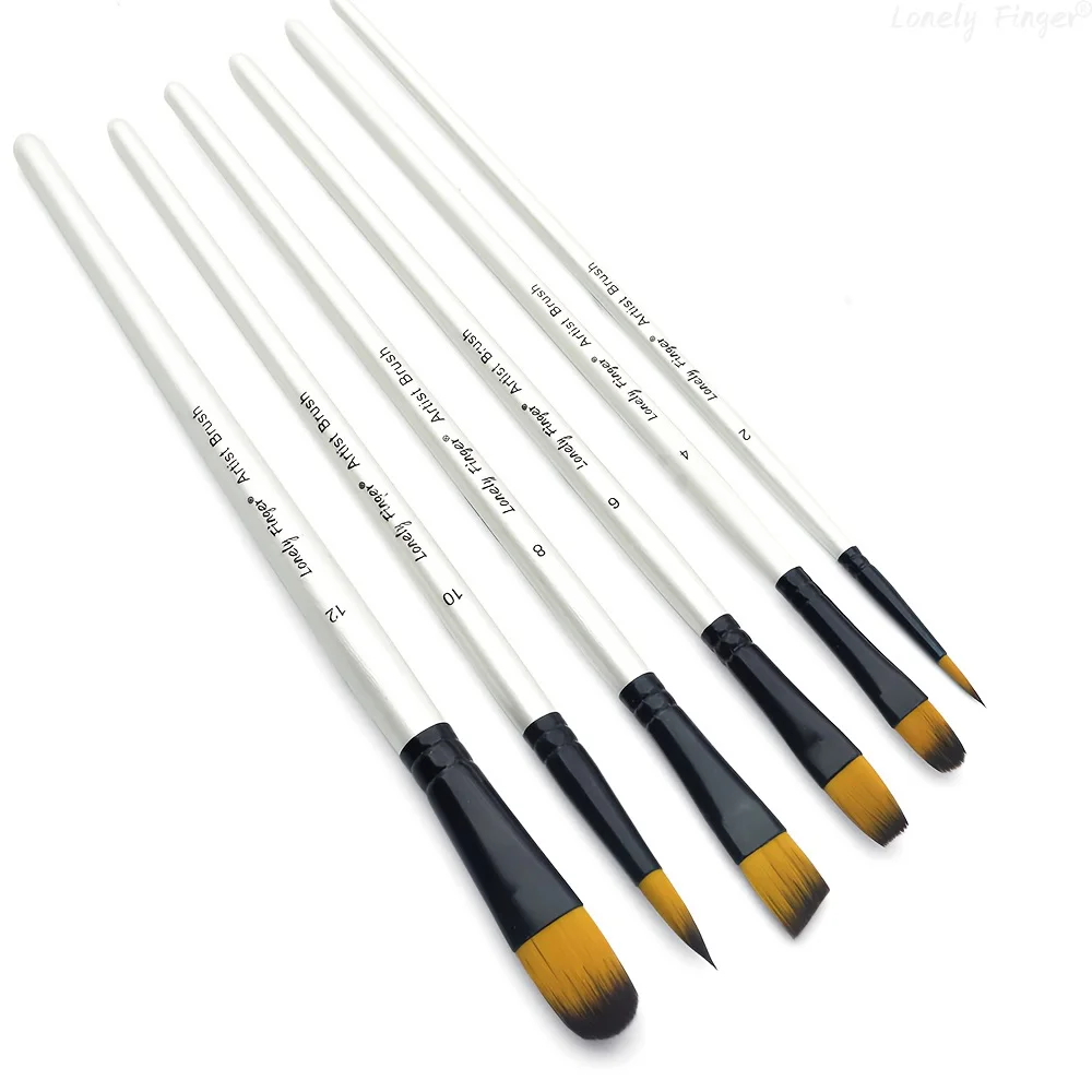 مجموعة فرش طلاء فنية من النايلون الأبيض مكونة من 6 قطع للأكريليك والزيت والألوان المائية والغواش والرسم على الوجه والصخور - مجموعة فرش الحرف الفنية