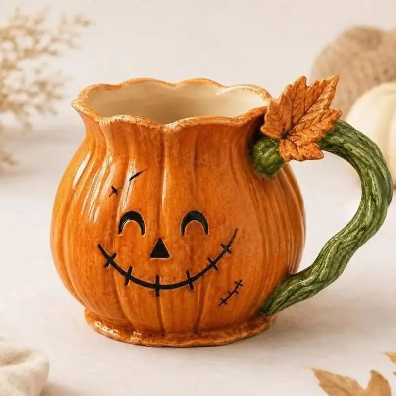 G92C Seasonal Pumpkin Mug with Smiling Design for Halloween Thanksgiving Styling
