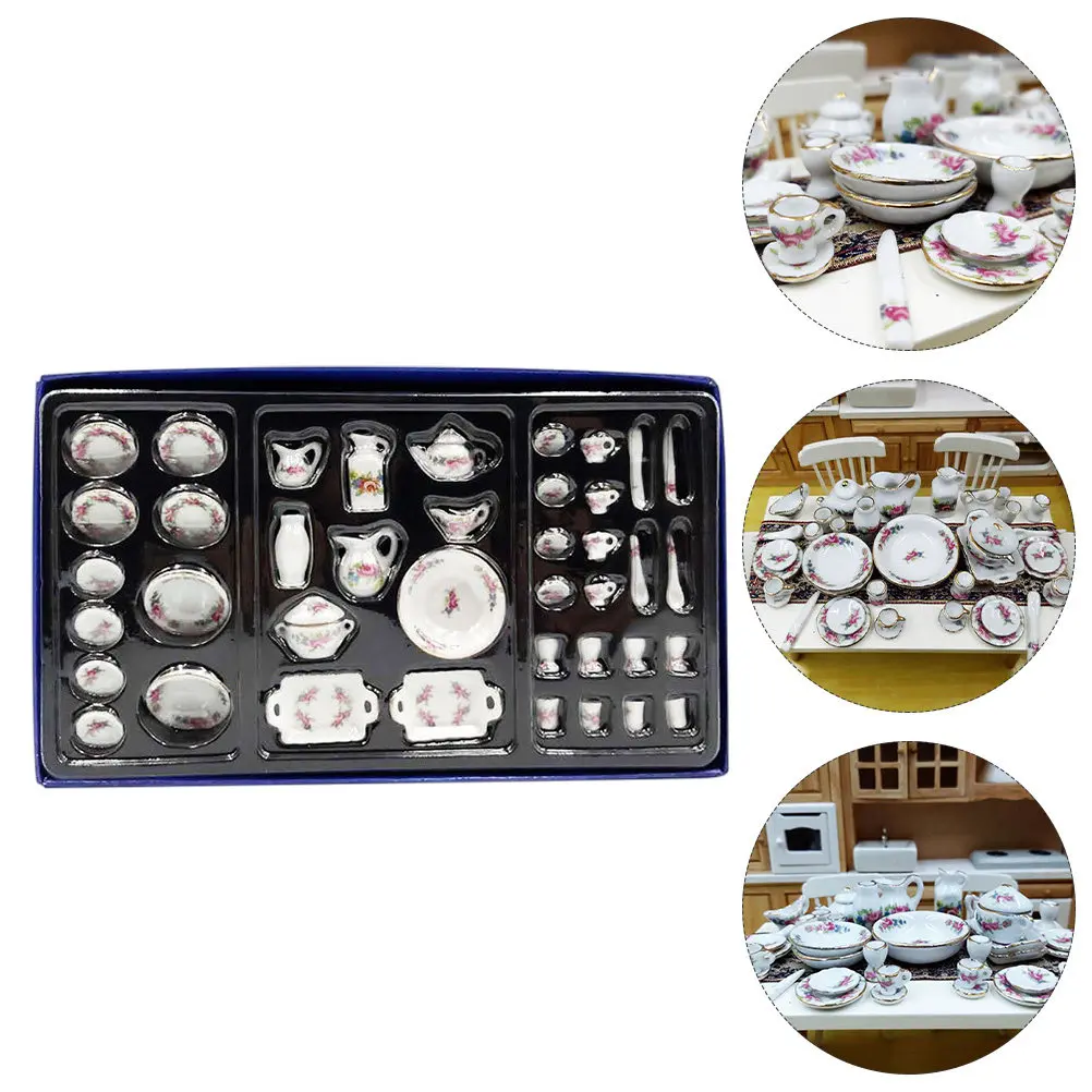 

1 12 Mini Ceramic Tableware Exquisite Printing Mini House Kitchen Accessories Miniature Scene Tableware Crafts