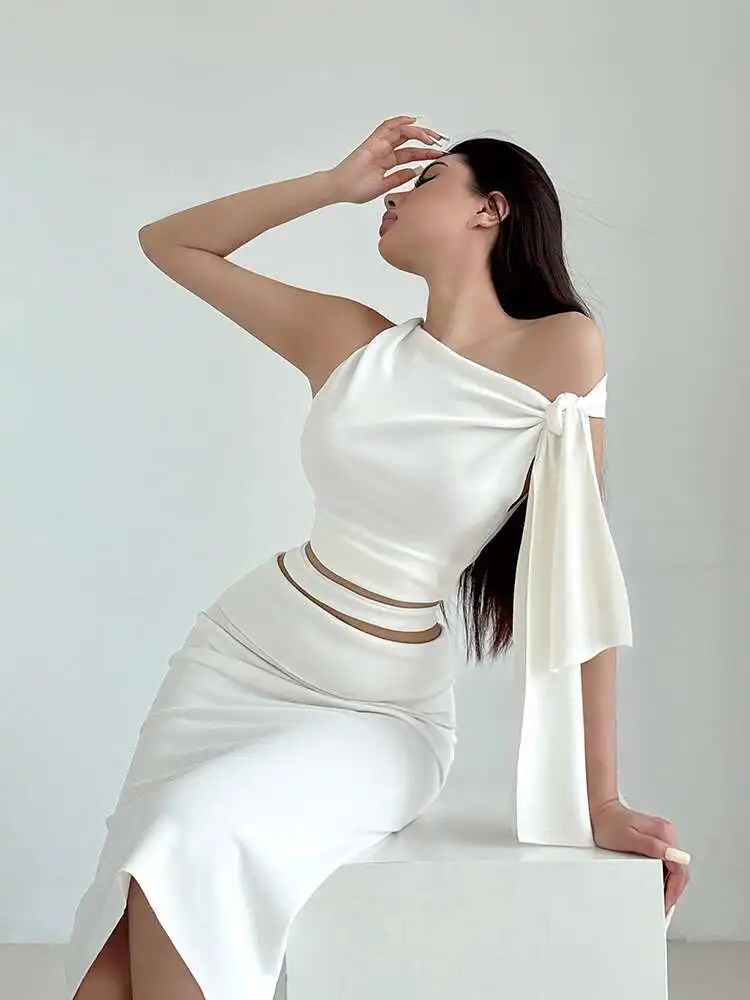 

Комплект модных юбок, нерегулярный асимметричный топ без рукавов с наклонными плечами, женская юбка, комплект из двух предметов, новинка 2024, женский Z7R7