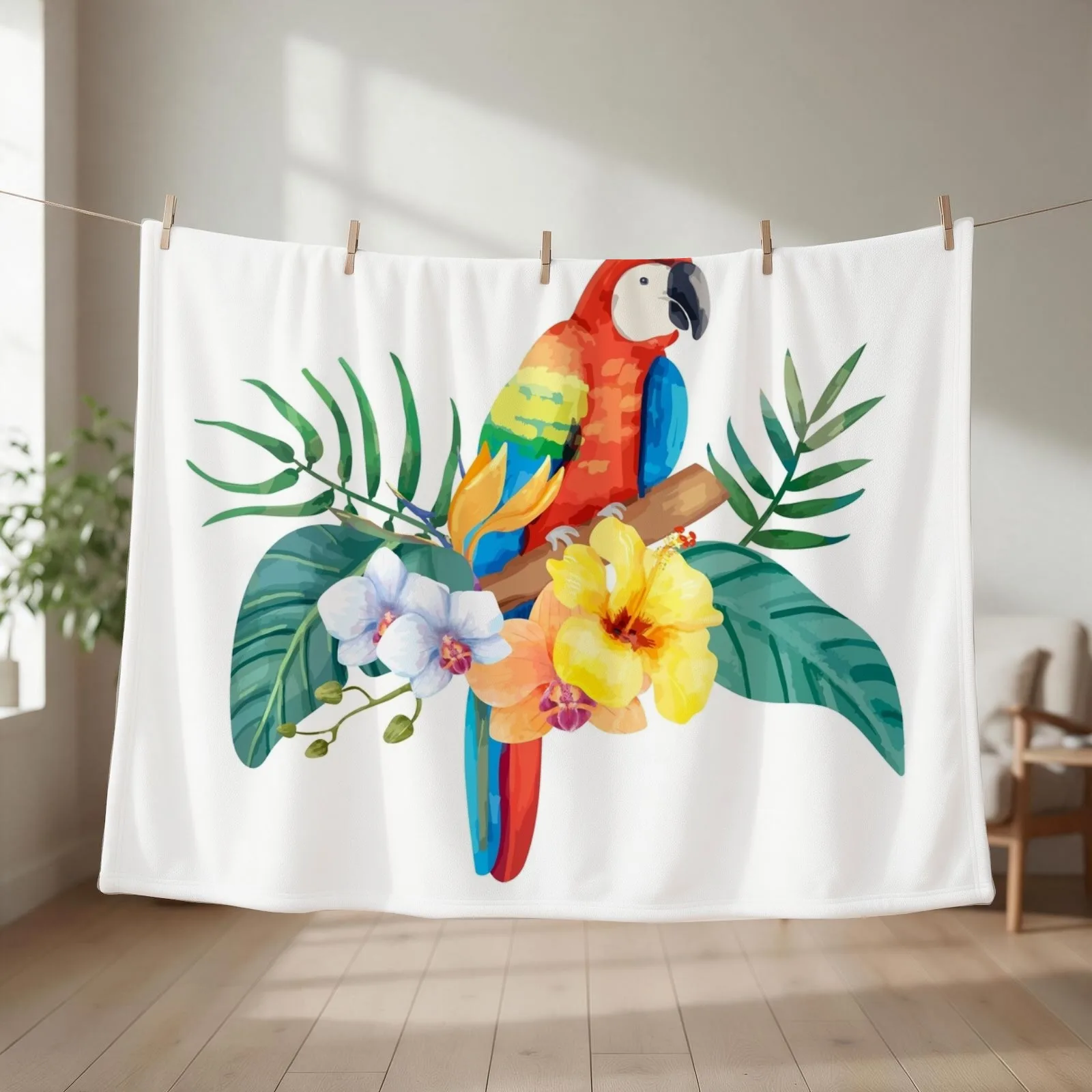 Tropical Parrot Throw Blanket for winter Moving Picnic Furry Blankets