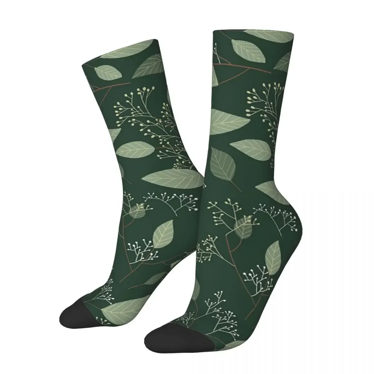 Eucalyptus Dark Green Floral Aesthetic Pattern Socks Sweat Absorbing Stockings All Season Long Socks for Birthday Present