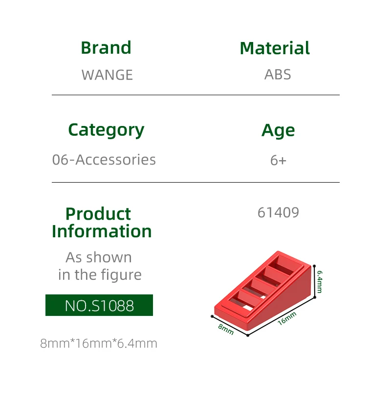 Wange 61409 100g/331 peças inclinação 18 2x1x2/3 com 4 slots bloco moc acessórios compatíveis com tijolo diy montagem infantil diy