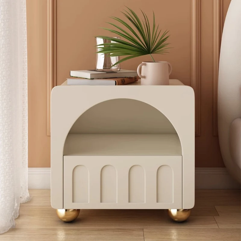 Mesitas de noche blancas con almacenamiento, mesitas de noche de lujo de diseño minimalista francés, muebles pequeños y modernos Para Quarto